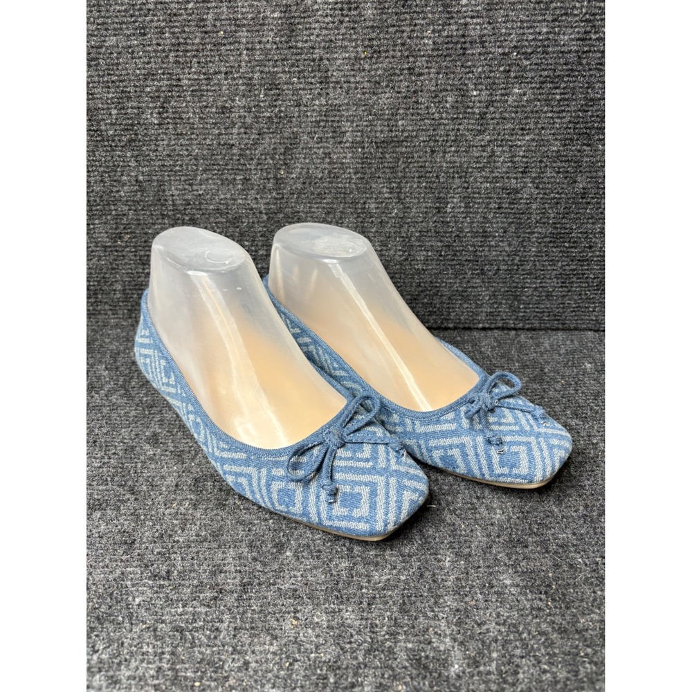 Liz Claiborne Flushing Blue Geometric Square Toe Ballet Flat Size 5 Memory Foam